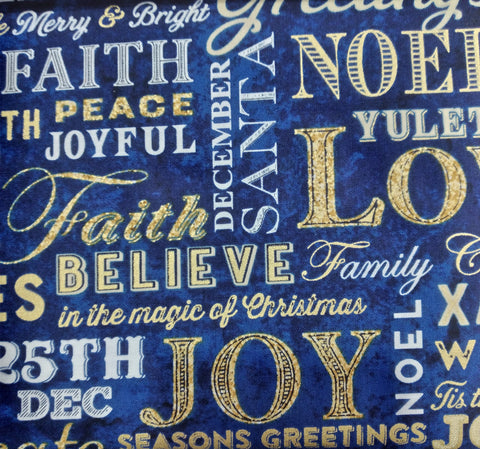 Stonehenge Christmas Joy - Text Blue by Northcott 1/2yd Cuts