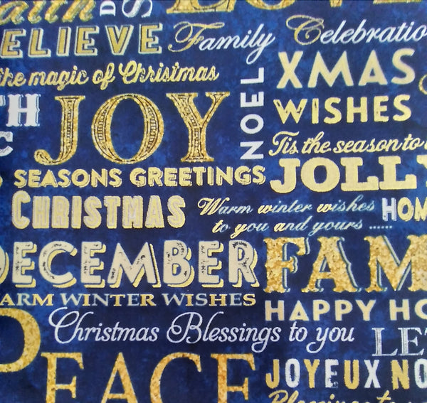 Stonehenge Christmas Joy - Text Blue by Northcott 1/2yd Cuts