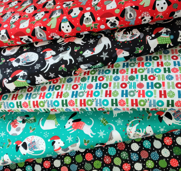 Santa Paws - Dogs (Black) by Northcott Fabrics 1/2yd Cuts