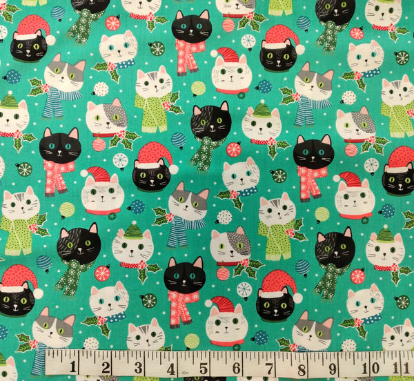 Santa Paws - Cat Heads by Northcott Fabrics 1/2yd Cuts
