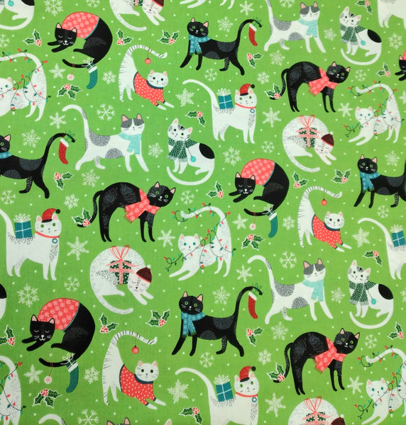 Santa Paws - Cats (Green) by Northcott Fabrics 1/2yd Cuts