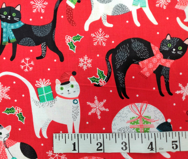 Santa Paws - Cats (Red) by Northcott Fabrics 1/2yd Cuts