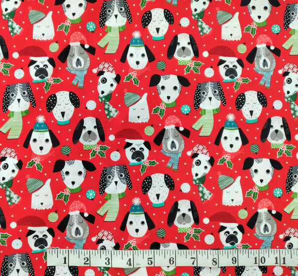 Santa Paws - Dog Heads by Northcott Fabrics 1/2yd Cuts