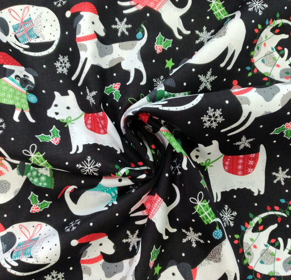Santa Paws - Dogs (Black) by Northcott Fabrics 1/2yd Cuts