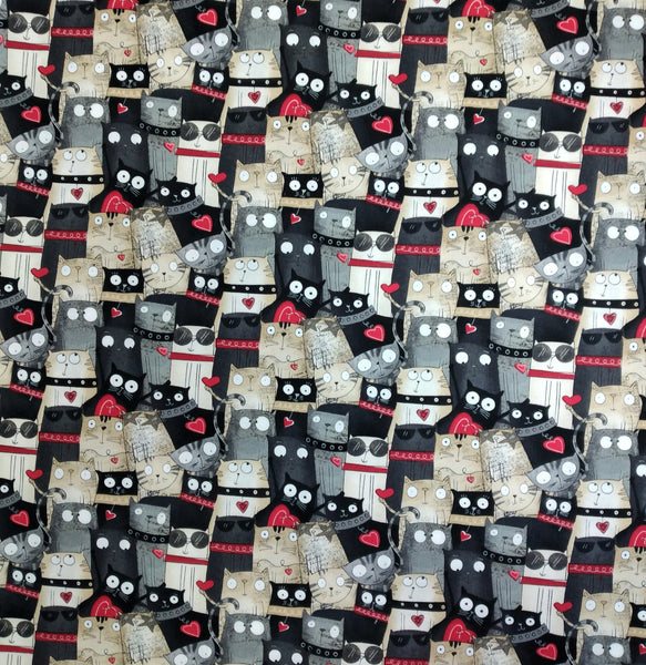 No Ordinary Cats - Packed Cats - Black Multi by Northcott 1/2yd Cuts