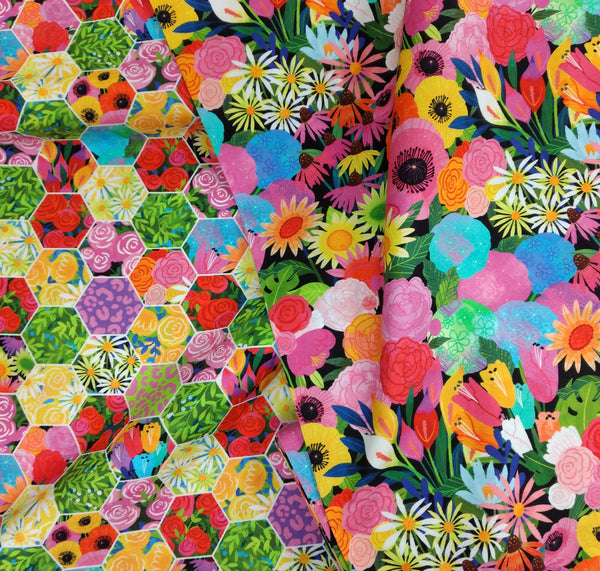 Quilt Retreat - Multi Floral by Northcott Fabrics 1/2yd Cuts 2 Coordinating Fabrics